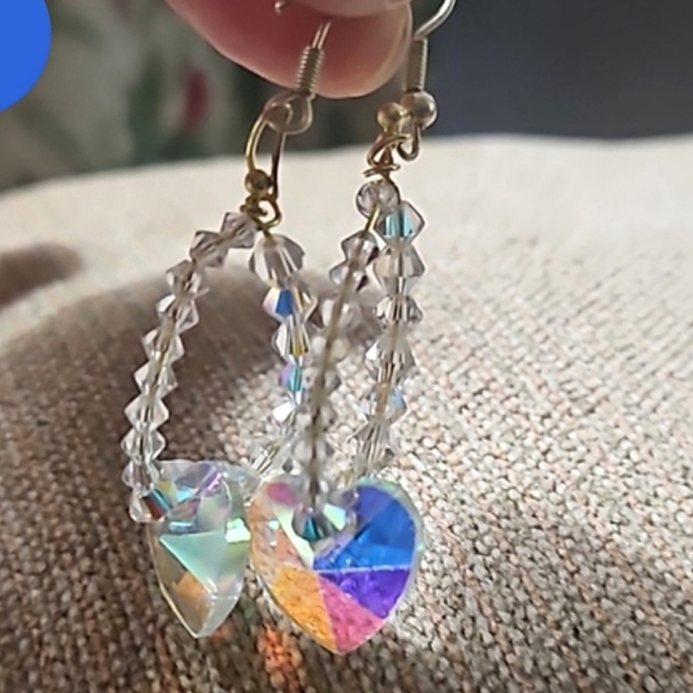 New AAA Crystal Hoop earrings Heart Center Bottom Great Prisimwork OOAK